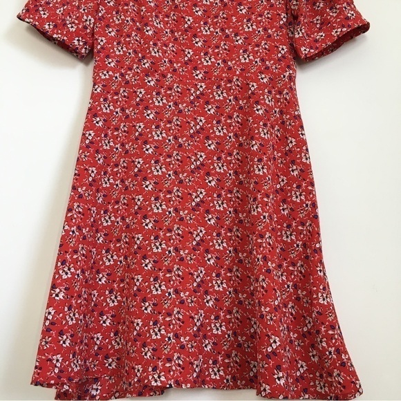 Speechless Boho Orange Floral V-neck short Puff Sleeve A-line Mini Dress - Picture 9 of 16